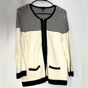 Talbots Black and Cream Striped Knit Cardigan